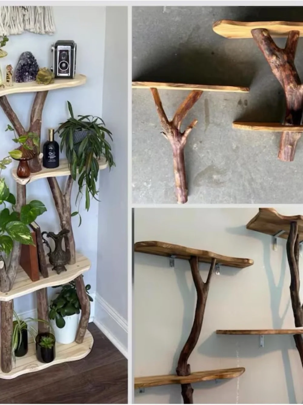 ✨🪾Handmade plant fairy decor shelf — Rustic Wood Wall Shelf - raw Natural wood